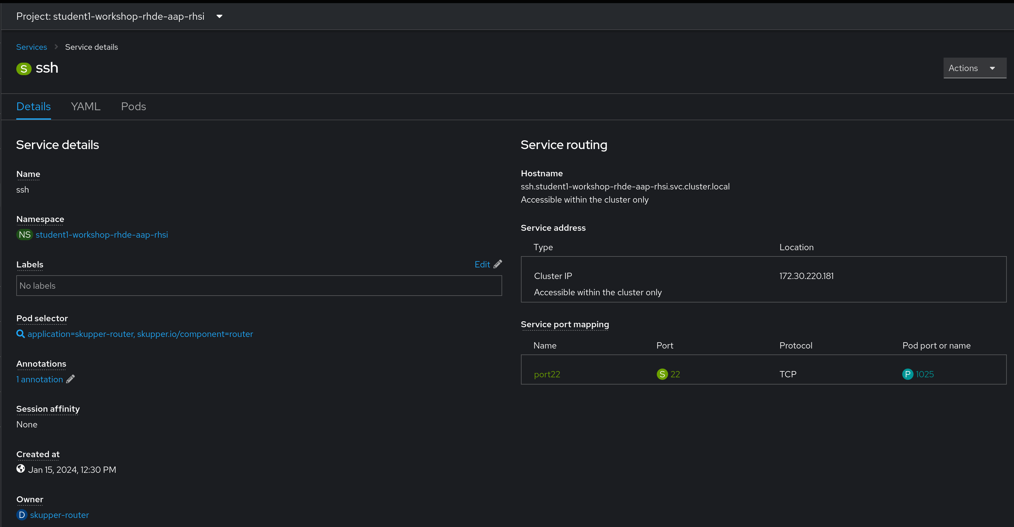 SSH Service Details